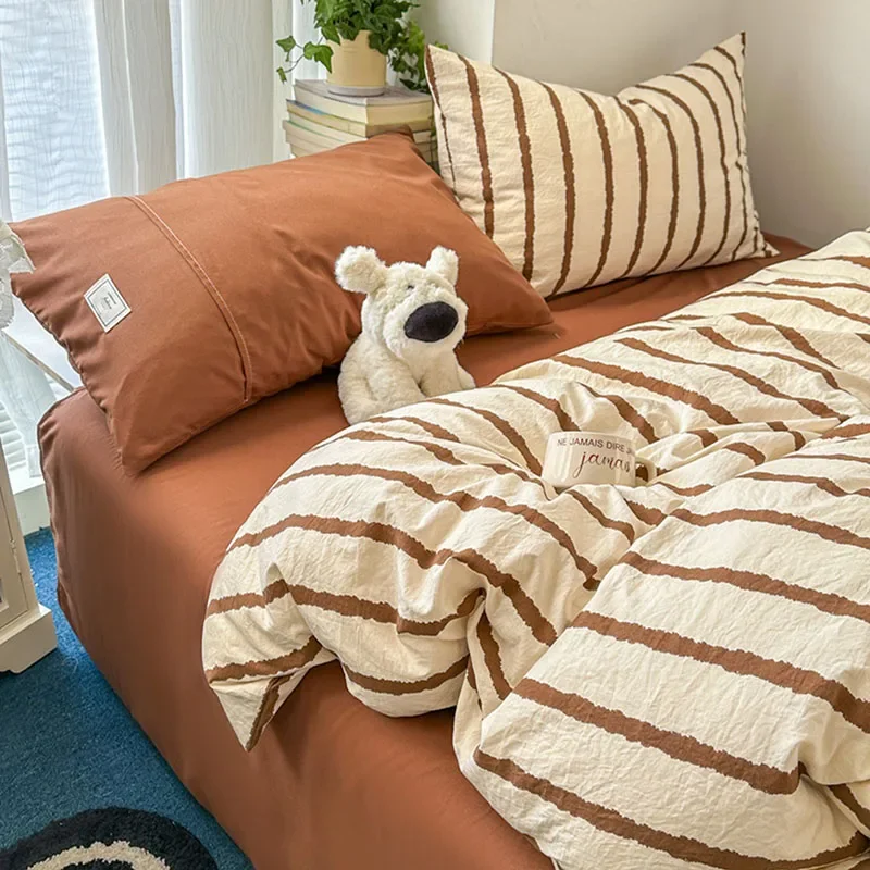 Japanese Striped Printed Quilt Cover Soft Single Duvet Covers for Dormitory Home Skin-Friendly Bed Decoration for Four Seasons