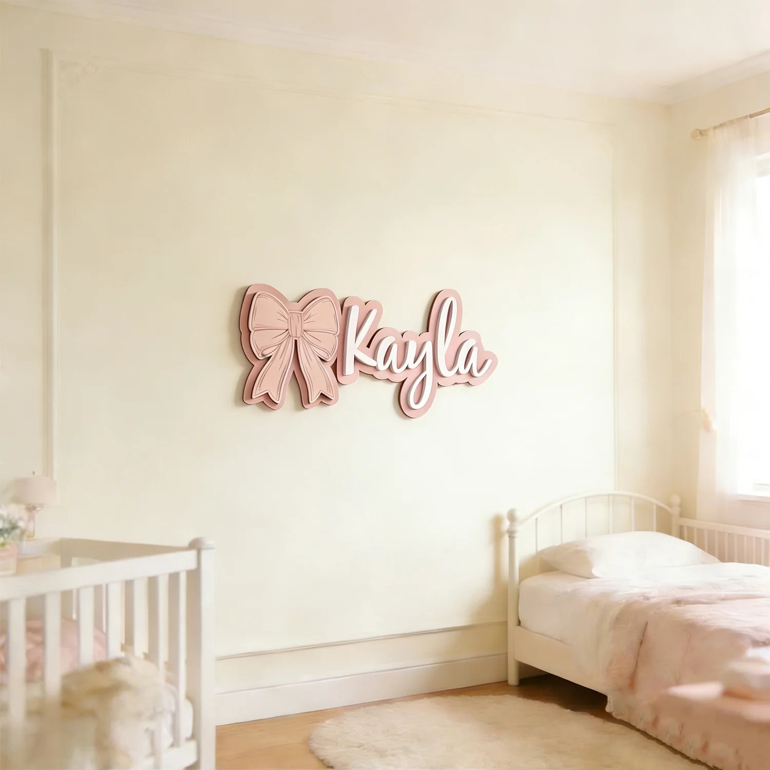 1pc Personalized Double-layer Wooden Signboard, Customizable Name, Bow Shaped Design, Home Decoration,Door Number Identification