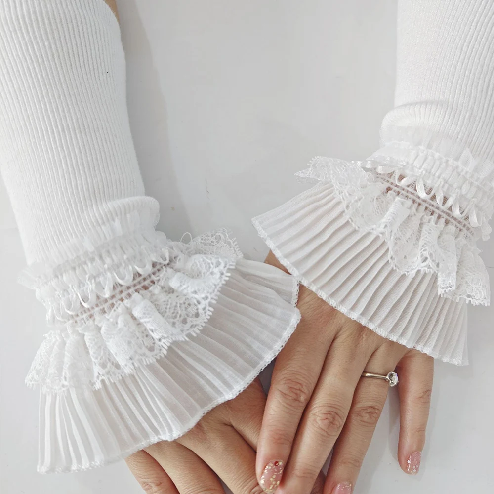 Mangas de brazo de punto para mujer, puños falsos de encaje, guantes cortos de hilo, cubierta de brazo elástica de retazos, decoración de moda,