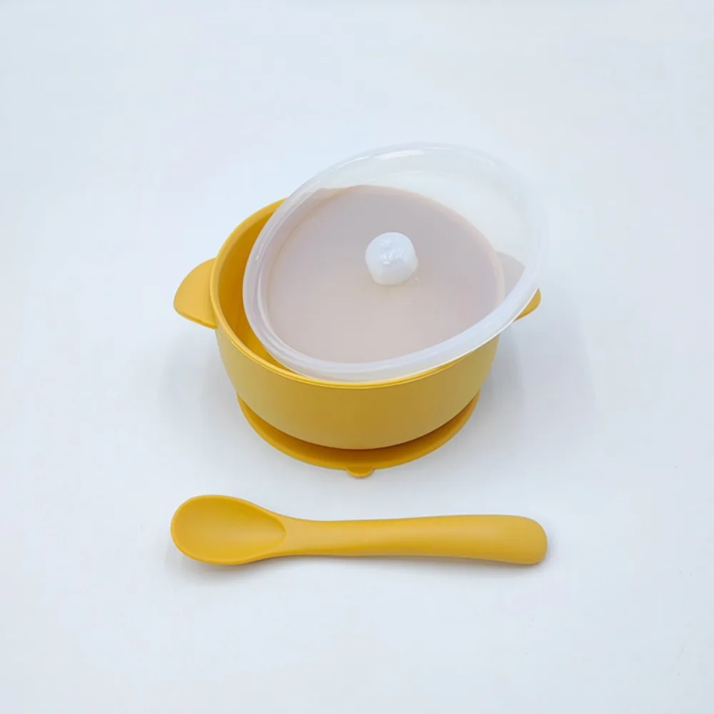 

Bowl Lid Spoon Set Baby Suction Dinner Bowl Durable Non-Slip Baby Silicone Suction Plate Waterproof Sturdy