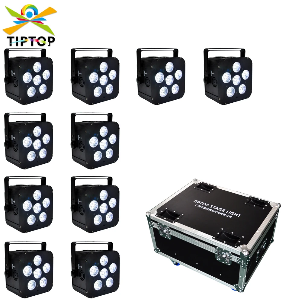 10IN1 Charging Flight Case Pack 6x18W Black Battery Wireless Led Par Light LCD Display Iron Housing DMX512 Control TP-B0618F