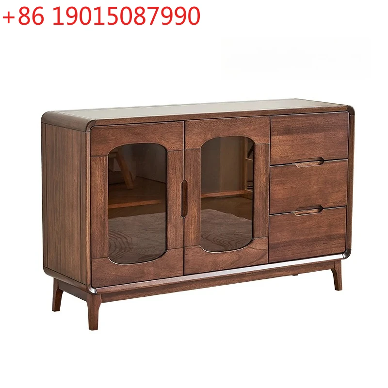 

All solid wood dining side cabinet, black walnut, living room against the wall, integrated storage wine cabinet, modern