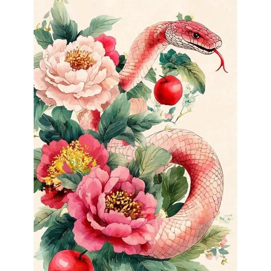 RUOPOTY - Pintura de Diamantes con Diseño de Serpiente Rosa, Arte de Diamantes para Adultos, Arte de Diamantes con Diseño de Animales, Kit de Arte de Diamantes con Dibujo de Serpiente Completo y Redondo para Interiores