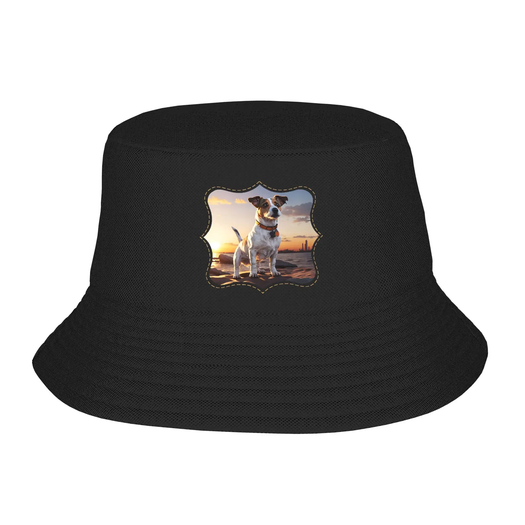 

Панама-ведро с собакой Джеком Рассел на закате, шляпа-ведро, уличная мода, двусторонняя для лета, пляжной рыбалки, унисекс, рыбацкие шапки