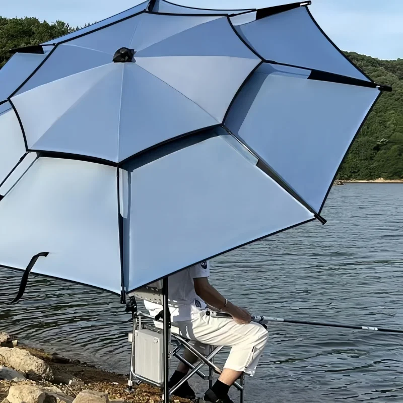 For 1-2 Person Fishing Umbrella Double Vinyl Coating Sunshade Windproof Waterproof Outdoor Stand Umbrella With Ground Insert