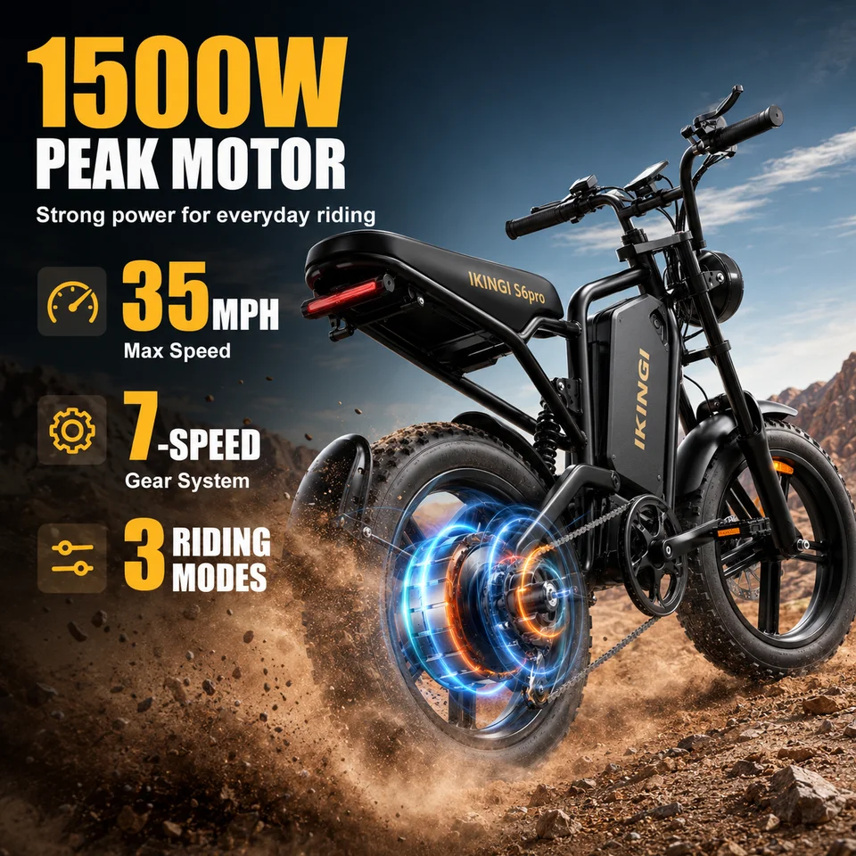 Off‑Road Ebike 1500W Peak Motor 60V 22Ah Battery 50Miles Assist Range 3 Riding Modes 7‑Speed 20 Inch Fat Tire Electric Bike for Men Women image 5