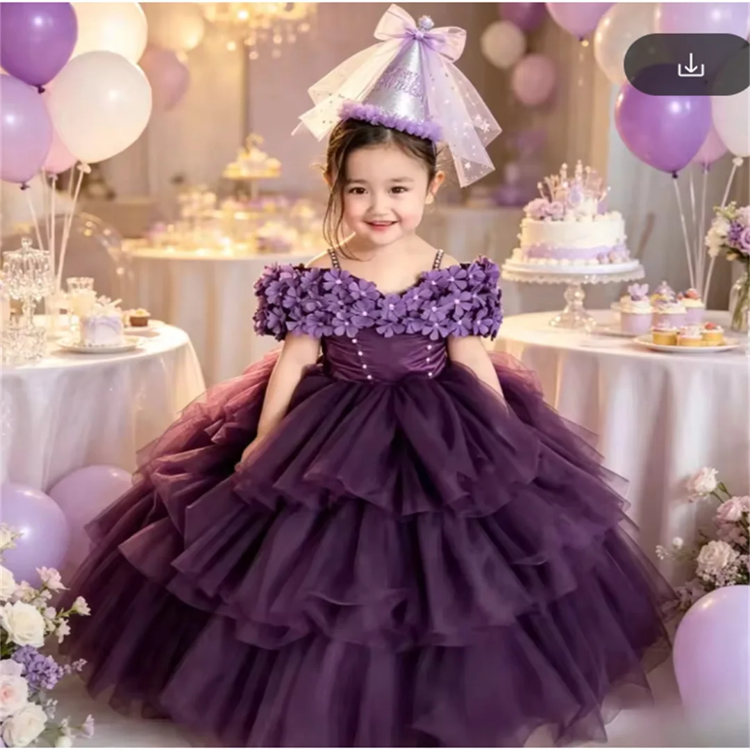 Flower Girl DressGirls Dress Girl Birthday Puffy Princess Dress Gorgeous Little Host Piano Performance Flower Children