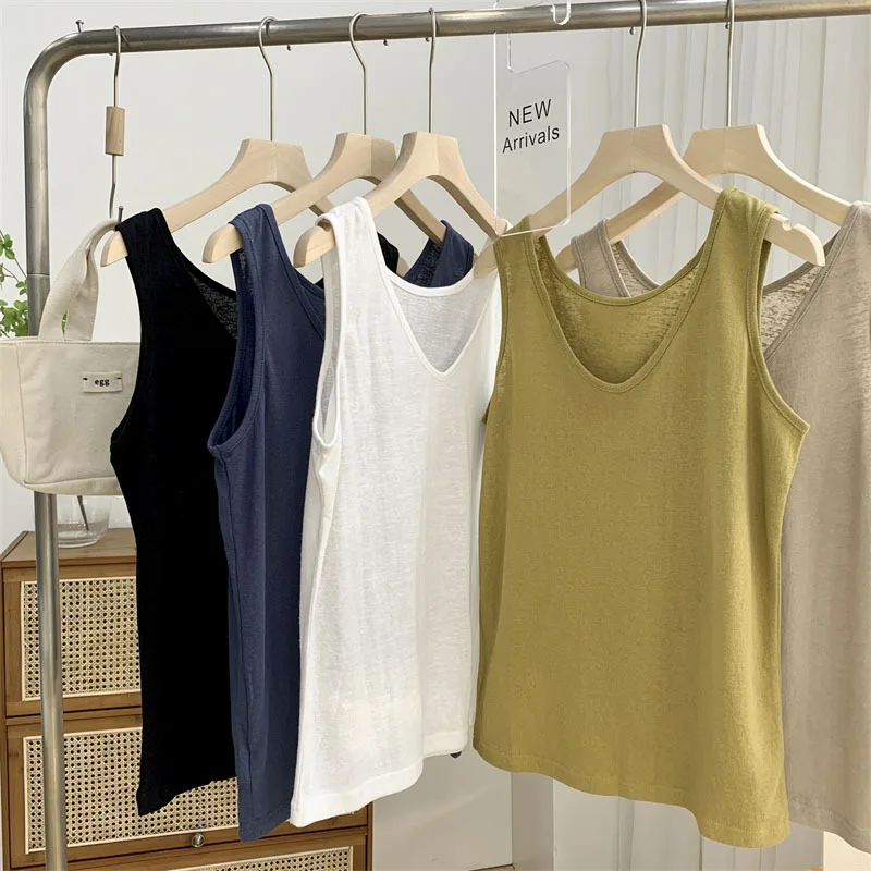 2025 Nuova canotta con scollo a V per le donne Allentato pigro Casual Versatile Gilet da esterno Tinta unita Morbido raddrizzamento Top senza maniche