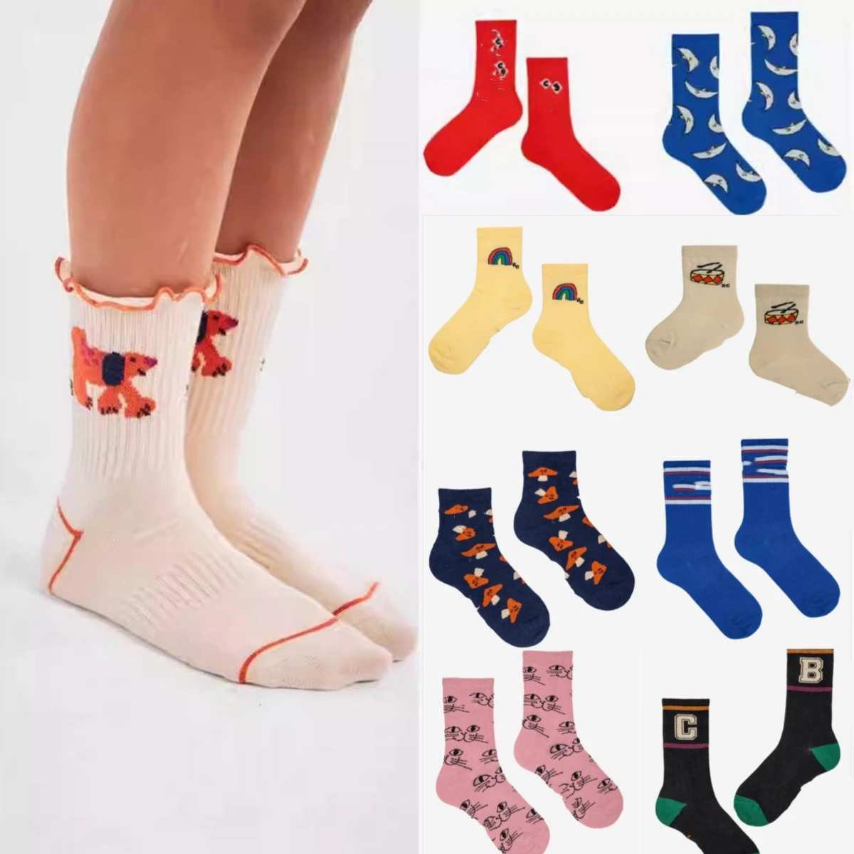 Kids Socks BC Brand 2024 New Autumn Toddler Girls Clothes baby Cartoon print Knee High Socks Boys cotton Tube Socks Bebe Design