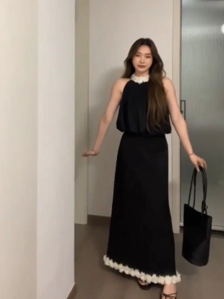 

Комплект XZY Ele: Цветочный топ-жилет и черная юбка. Женский летний комплект для коррекции фигуры, модный, больших размеров, в корейском стиле, прямого кроя.