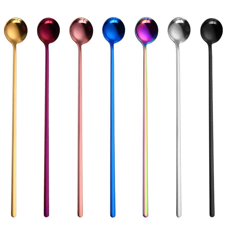 

Long Handle Stainless Steel Small Spoon, Sand Smoothie Spoon, Gold Color, Creative Korean Bar, 10Pcs, Coffee Mixing Spoon, 24cm