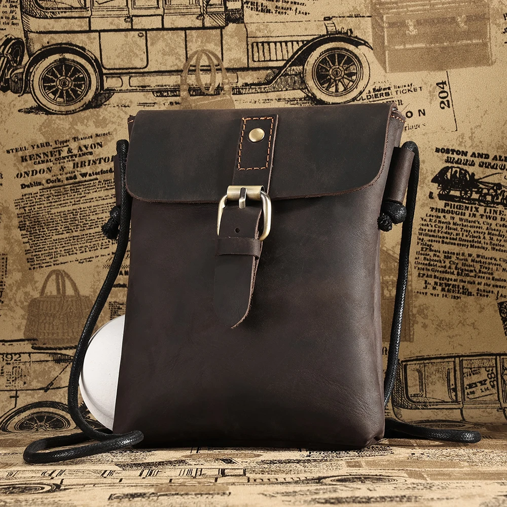 Genuine Leather Mobile Phone Bag for Men Retro Casual Crossbody Bag Crazy Horse Leather Mobile Phone Crossbody Bag for Men