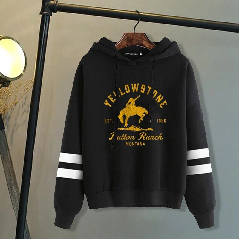 Men's and Women's Fashion Casual Yellowstone Print Pullover Shirt Personalized Outdoor Long Sleeve Striped Sweatshirt Hoodie Top