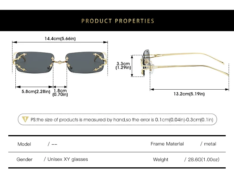 Neue Randlose Sonnenbrille für Damen Rechteckig Stylisch Y2K Persönlichkeit Markendesigner UV400 Schutz Coole Metall-Sternenexplosion-Dekoration – Detail 4