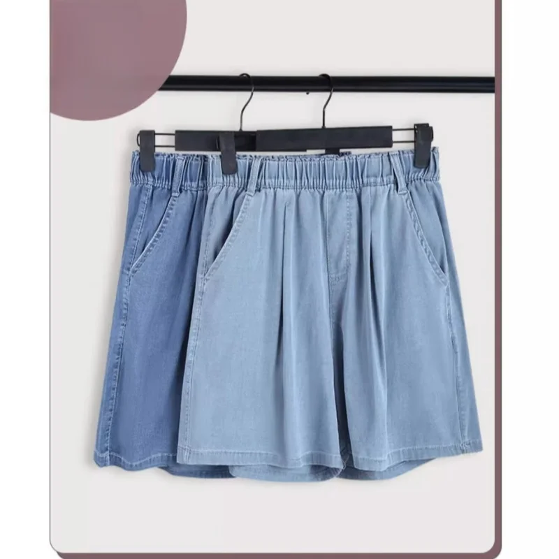 Plus Size S-5xl Tencel Denim Shorts For Women Summer Thin Instagram Trendy Loose Ice Silk Wide Leg A-Line Capris Woman Clothing