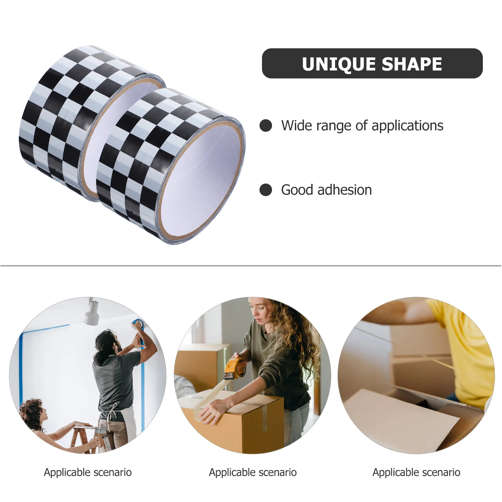 

2pcs 2 Rolls 15Mx4 8CM Black White Checkered Tape for Packing Moving Boxes Decorative DIY Craft Practical Carton Sealing