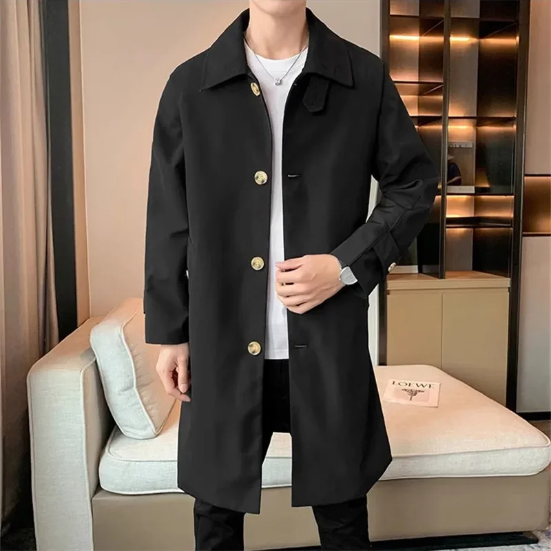 LIBIELIY Spring Autumn Loose Trench Men Korean Style Fashion Turn Down Collar Business Casual Windbreaker Male Youthful Long Out