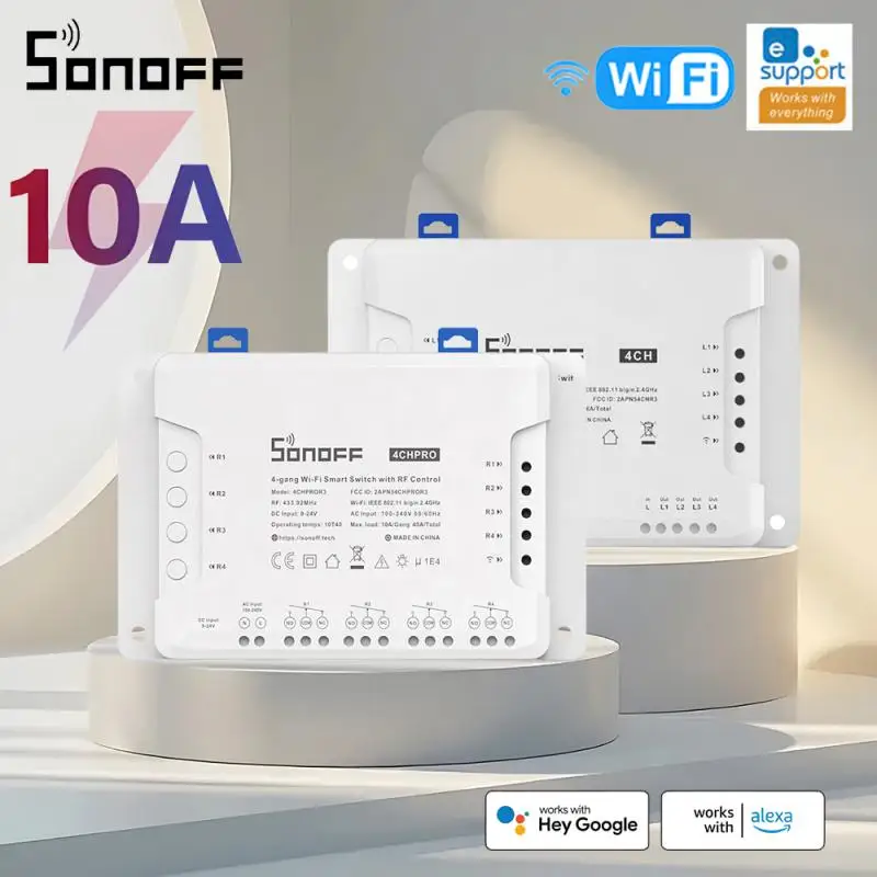 SONOFF 지능형 무선 스위치 RF 스위치 모듈 차단기, 와이파이 스마트 라이트 스위치, 알렉사 구글 홈과 작동, 4CH PROR3, 4 갱