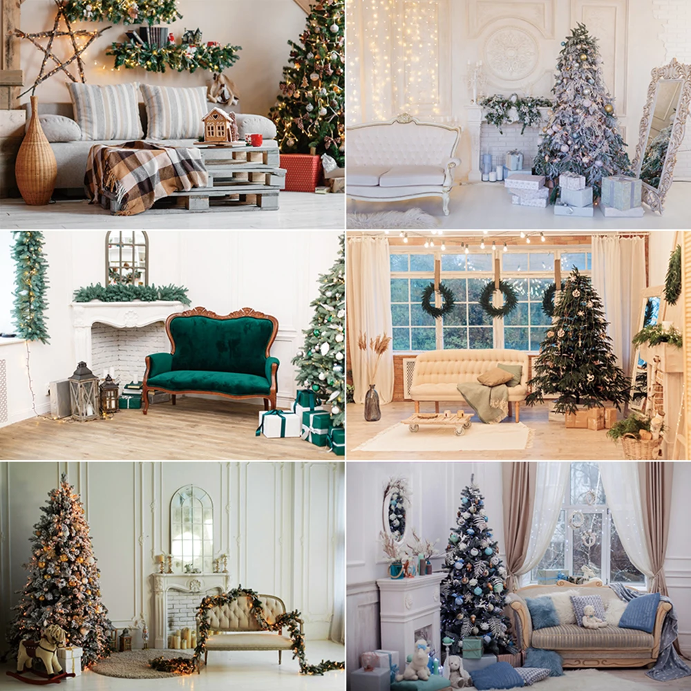 

MOON.QG Winter Christmas Background Photography Fireplace Xmas Trees Livingroom Photozone Backdrop Children Studio Props