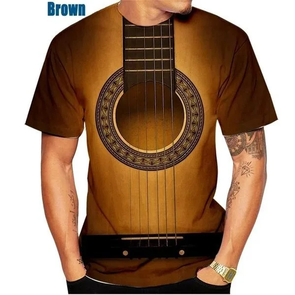 2024 New Fashion Guitar Instrument 3D Printed T-shirt Men's and Women's Casual Short Sleeve T-shirt