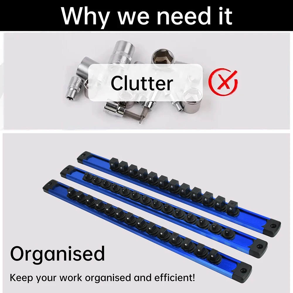 1 Stück 360 ° Schwenkbarer magnetischer Steckdosen-Organizer, 1/4 3/8 1/2 Zoll, Steckdosen-Clip, Schienenhalter, Steckdosen-Rack-Tablett, Handwerkzeuge, Blau, Rot ﻿ – Detail 10