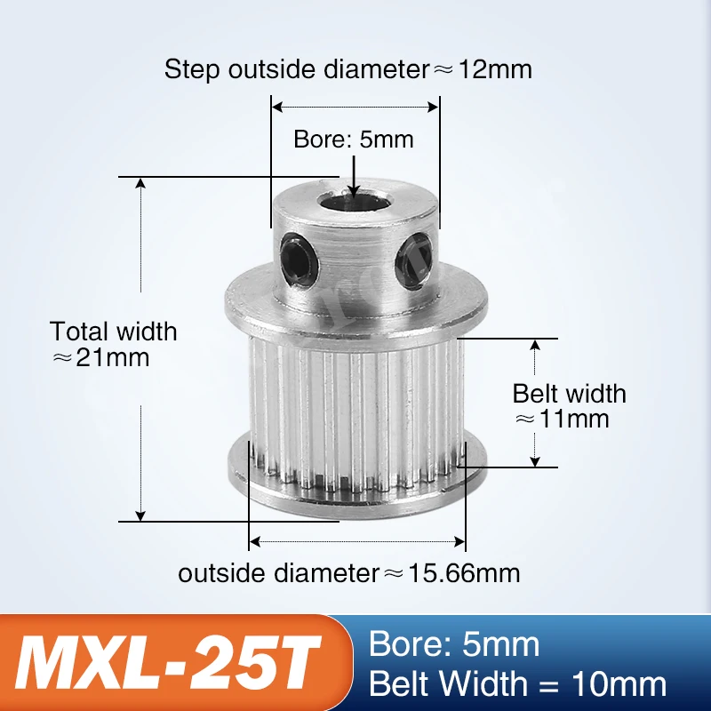25 Teeth MXL Timing pulley Aluminum Alloy Bore 5mm for width 10mm MXL synchronous Belt Gear wheel 25teeth 25T