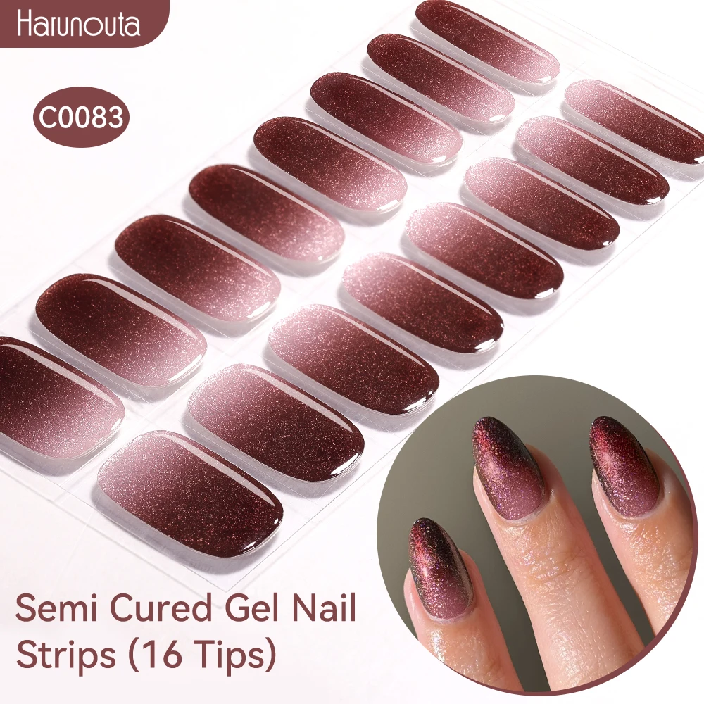 Halbgehärtete Gel-Nagelstreifen mit Farbverlauf Auroras, glitzernde, glänzende DIY-Gel-Nagellackaufkleber für Nägel, funktioniert mit UV-/LED-Nagellampen