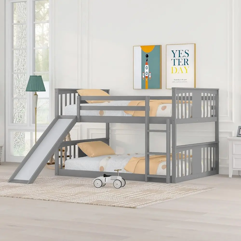 

Полноразмерные двухъярусные кровати с горкой, низкая кровать-чердак, деревянный пол, подходят для мальчиков, девочек, подростков, общежитий, серый цвет