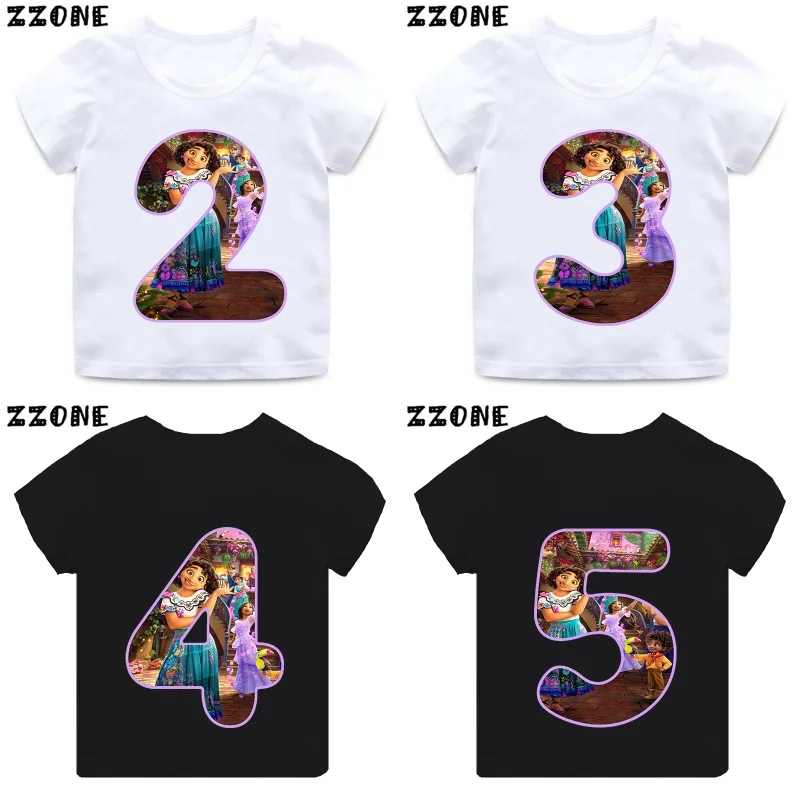 Encanto Mirabel Isabela Number Bow Print Girls Clothes 1 2 3 4 5 6 7 8 9 Years Birthday Kids T shirt Baby Boys Children T-Shirt