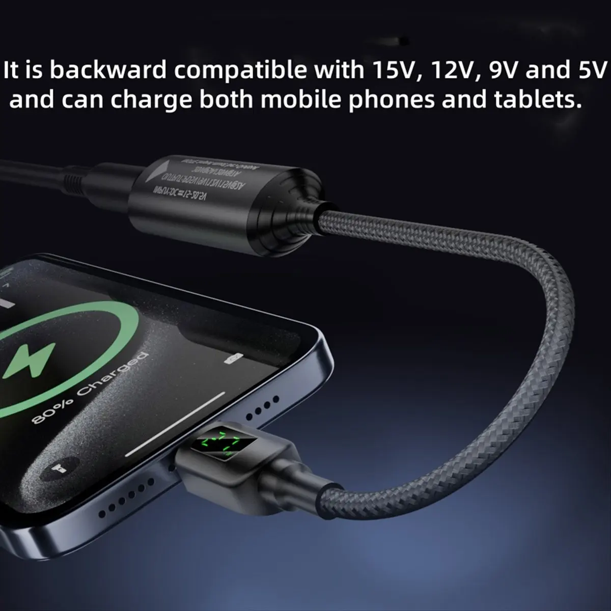 

Кабель-конвертер для зарядки USB-C 140 Вт, зарядное устройство с квадратным разъемом DC на Type-C, адаптер PD 5В-20В с цифровым дисплеем