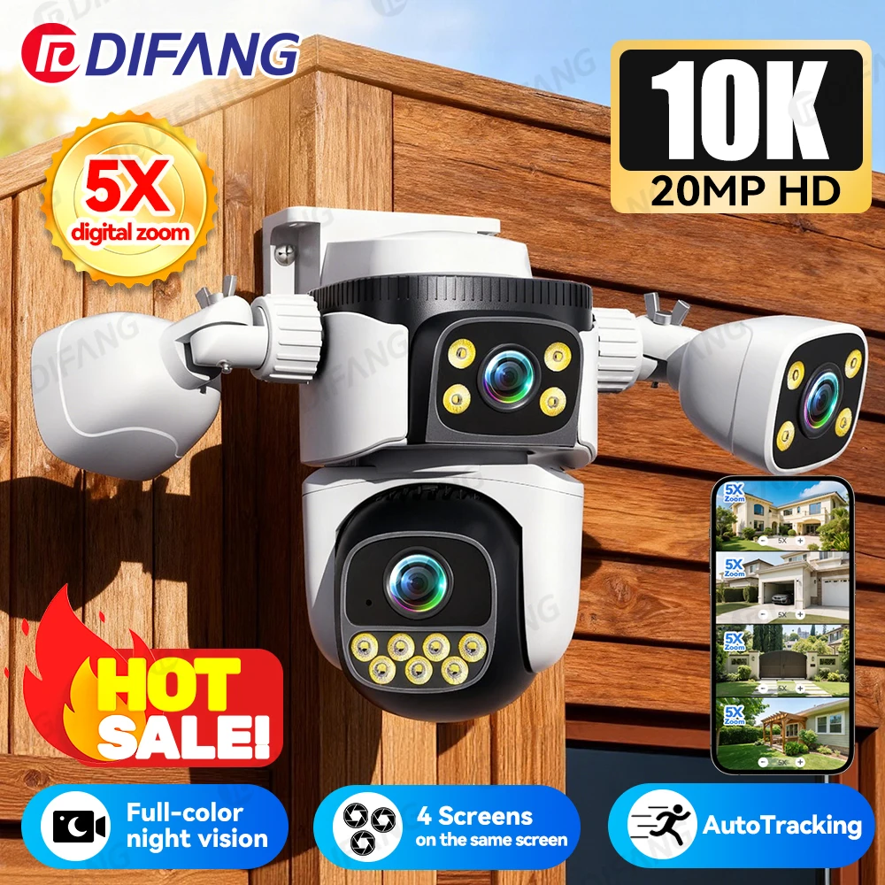 

10K 20MP WiFi Cam Four Screen 360° Security Protection 5X Zoom Wifi6 CCTV Auto Tracking P2P Video Surveillance Home O-kam Pro