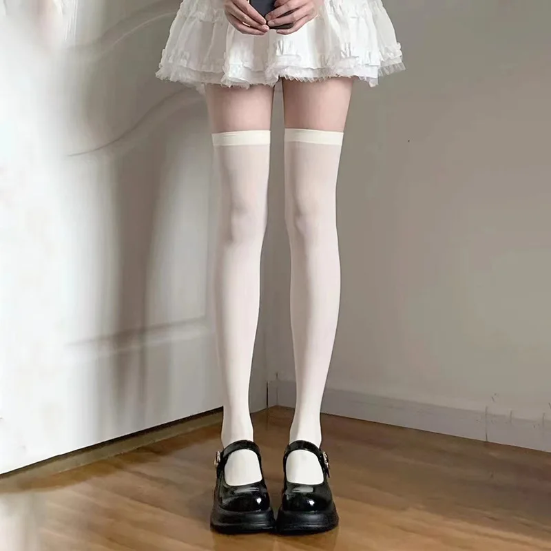 JK Black White Solid Color Long Socks Women Over Knee Thigh High Over The Knee Stocking Lolita Ladies Girls Knee Socks Long Sock