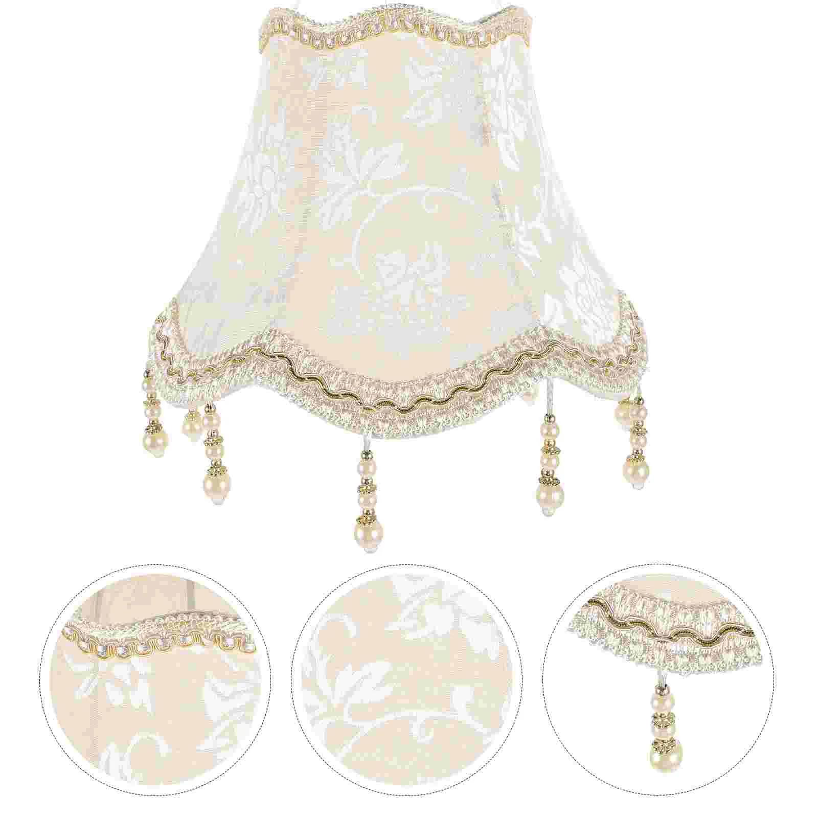 Jacquard Lampshade Practical Exquisite Details Bead Pendant Tassel Decorative Desk Fabric for