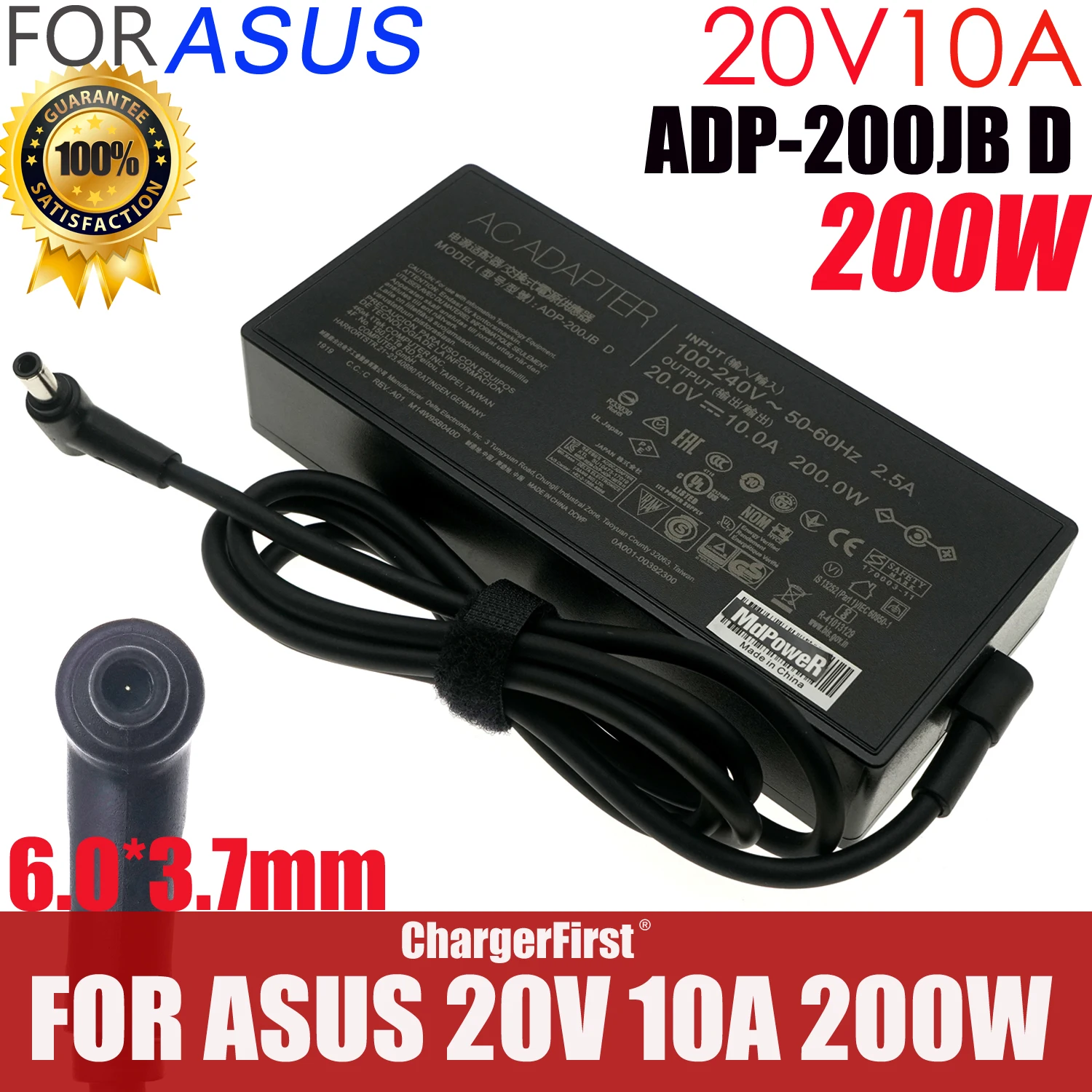 20V 10A 6.0x3.7mm Laptop Charger ADP-200JB D AC Adapter Power Supply For ASUS Rog G15 GA503QM-HQ121R GA503Q TUF DASH F15 FX516PR