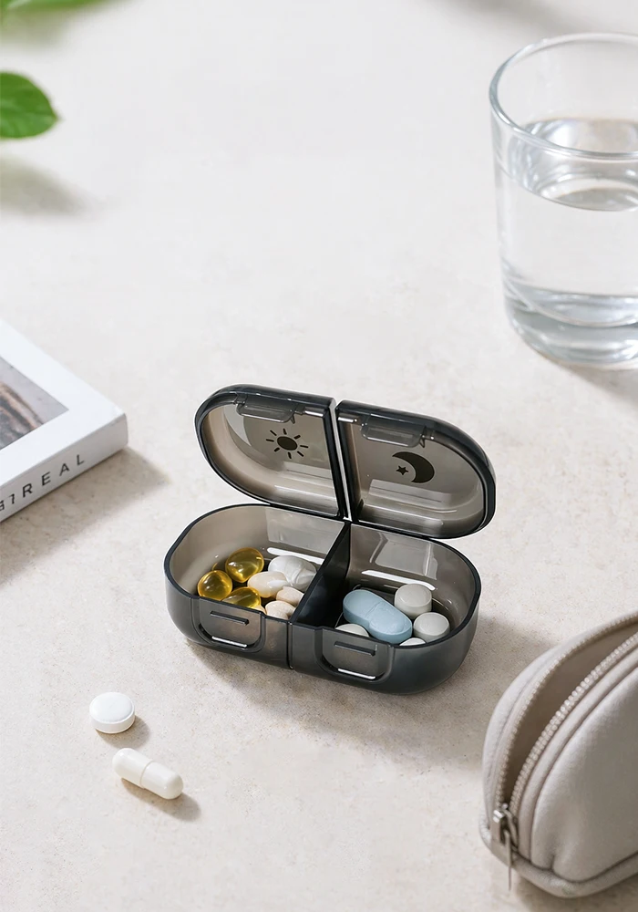 Mini Double-Compartment Pill Box Portable Double-Layer Storage Organizer for Daily Medication