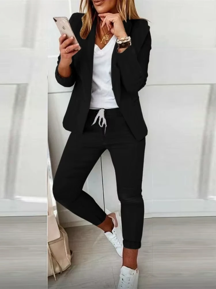 BWQ Two Piece Set Women Solid Suit Top Lace Up Pants Sets Fall Clothes Office Lady Matching Outfits Wholesale Dropshipping 2025