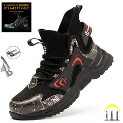 Glow At Night Men Work Safety Boots Steel Toe Cap Indestructible Puncture-Proof Sneakers Adult Male Shoes Footwear