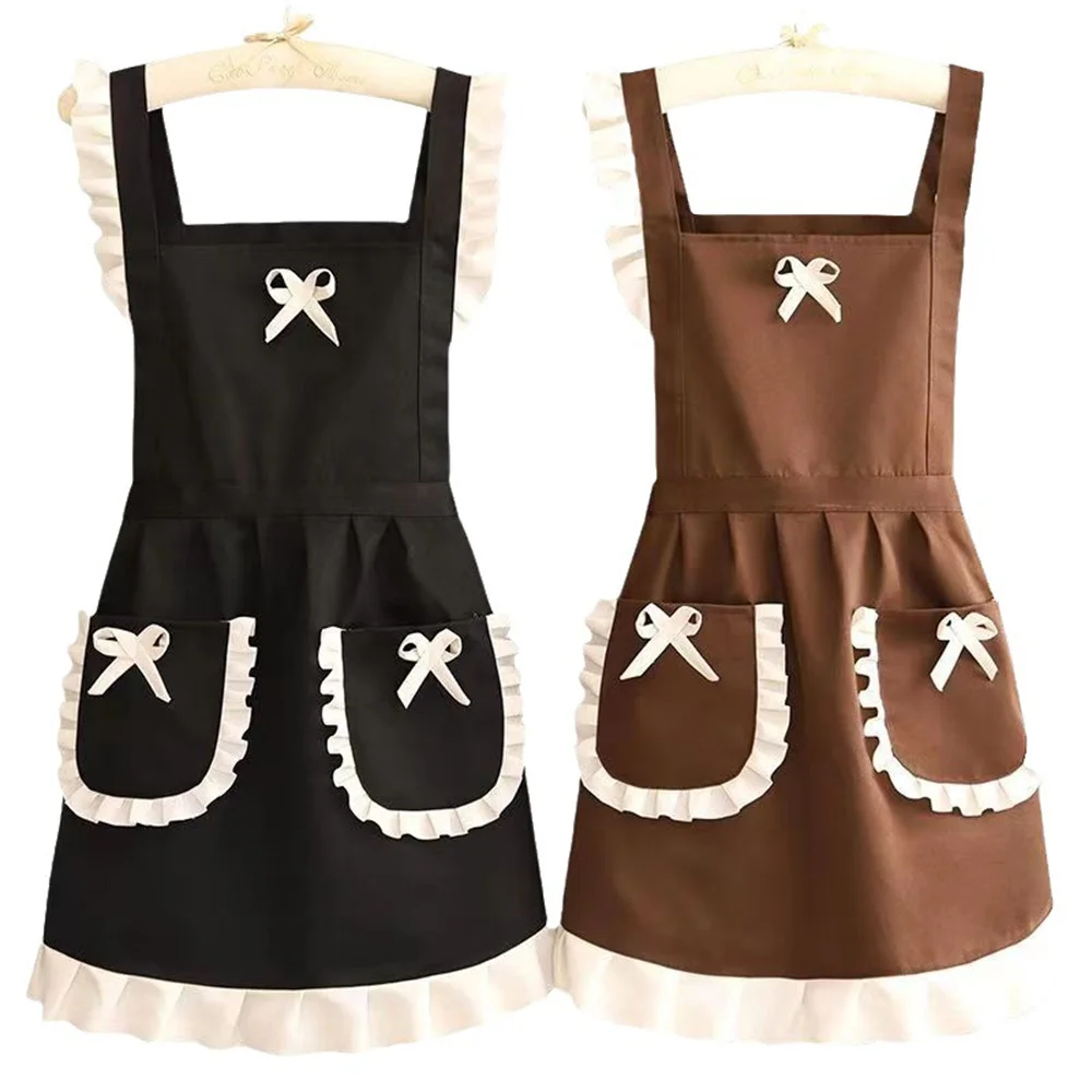 Kitchen Apron Maid Dress Apron with Waistband for Restaurant Workwear