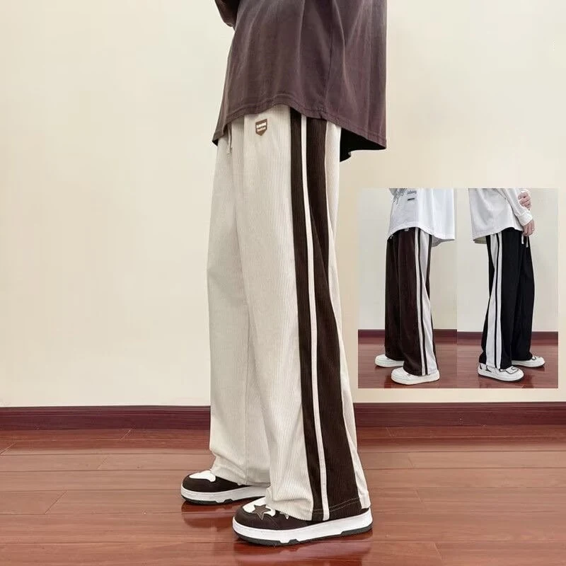 Jesienne męskie spodnie sztruksowe w paski 2024 New Baggy Streetwear Straight Trousers Y2K Vintage Casual Gym Pantalones Hombre