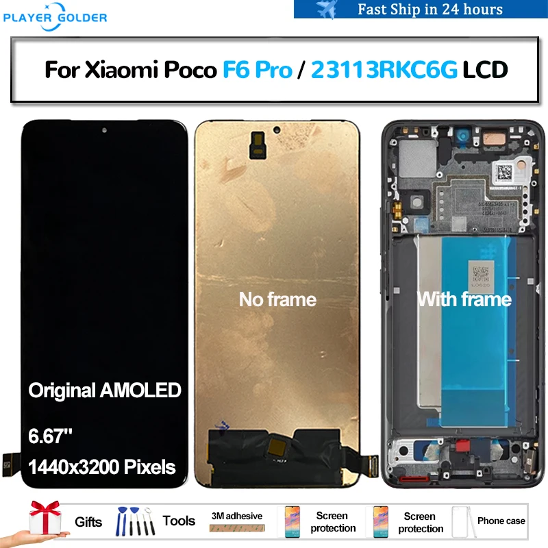 

Original AMOLED For Xiaomi Poco F6 Pro 23113RKC6G Pantalla lcd Display Touch Panel Screen Digitizer Assembly Replacement Parts