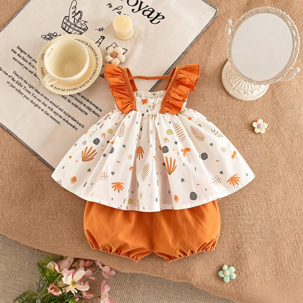 2pc/Set Girl's Set Summer Flower Cute Cotton Top Shorts Girl's Clothing Sweet Beach Baby Set