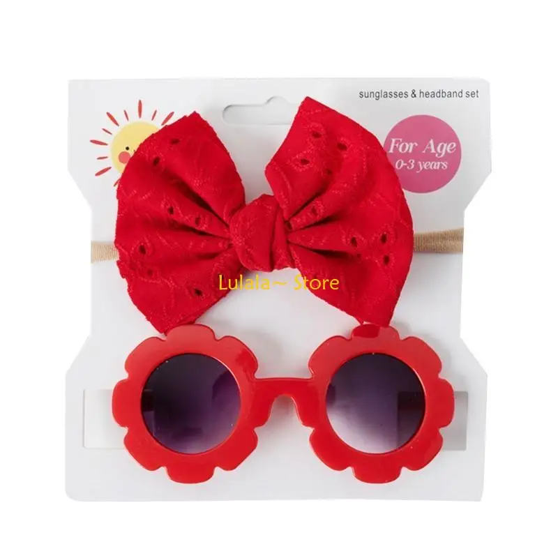 

Y4QA Baby Hollow Bowknot Headband Sunglasses 2pcs/set UV for Protection Supplies for Kids Toddler Infant Girls Boys Outdoor