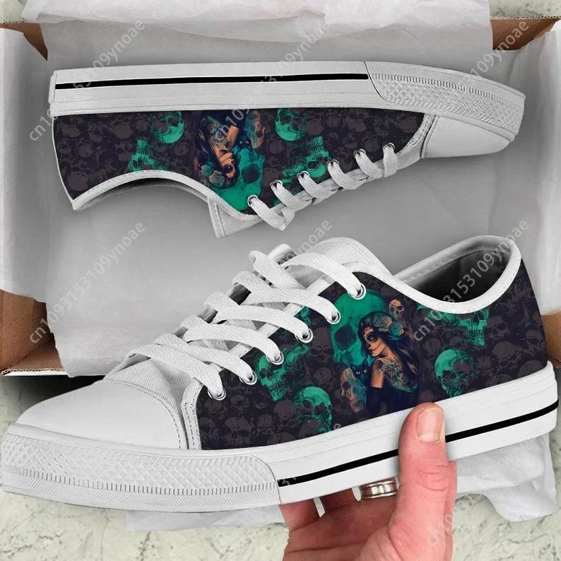 Hot Women Shoes Day of the Dead Sugar Skull Design Ladies Casual Lace Up Vulcanized Shoes Low Top Mens Teenager Sneakers - view 3