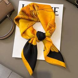 2024 New Fashion Flower Wrap Spring/Summer Square Printing Scarf for Women Soft Satin Travel Bandana