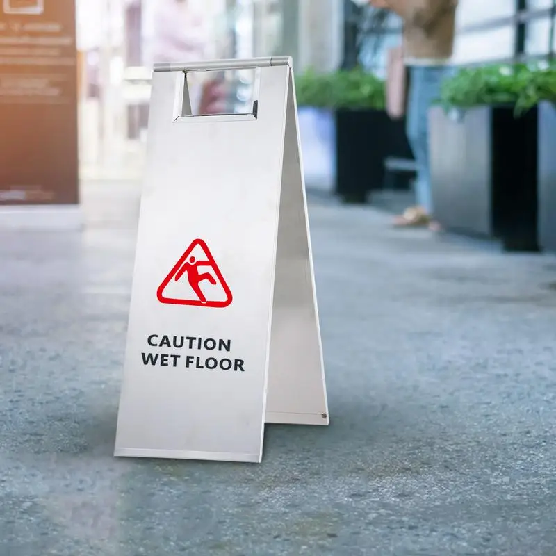 Wet Floor Warning Signs Safety Signs Caution Sign Slippery Sign Stainless Steel Double-Sided Warning Sign 5 Pcs Folding Signs