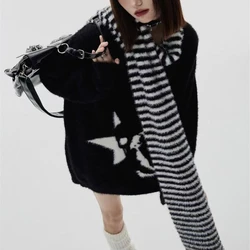 Yk2 Punk Striped Goth Scarf Muffler Girls Grunge Aesthetics Harajuku Y2k Shawl Neckerchief 2000s Vintage Winter Warm Accessories