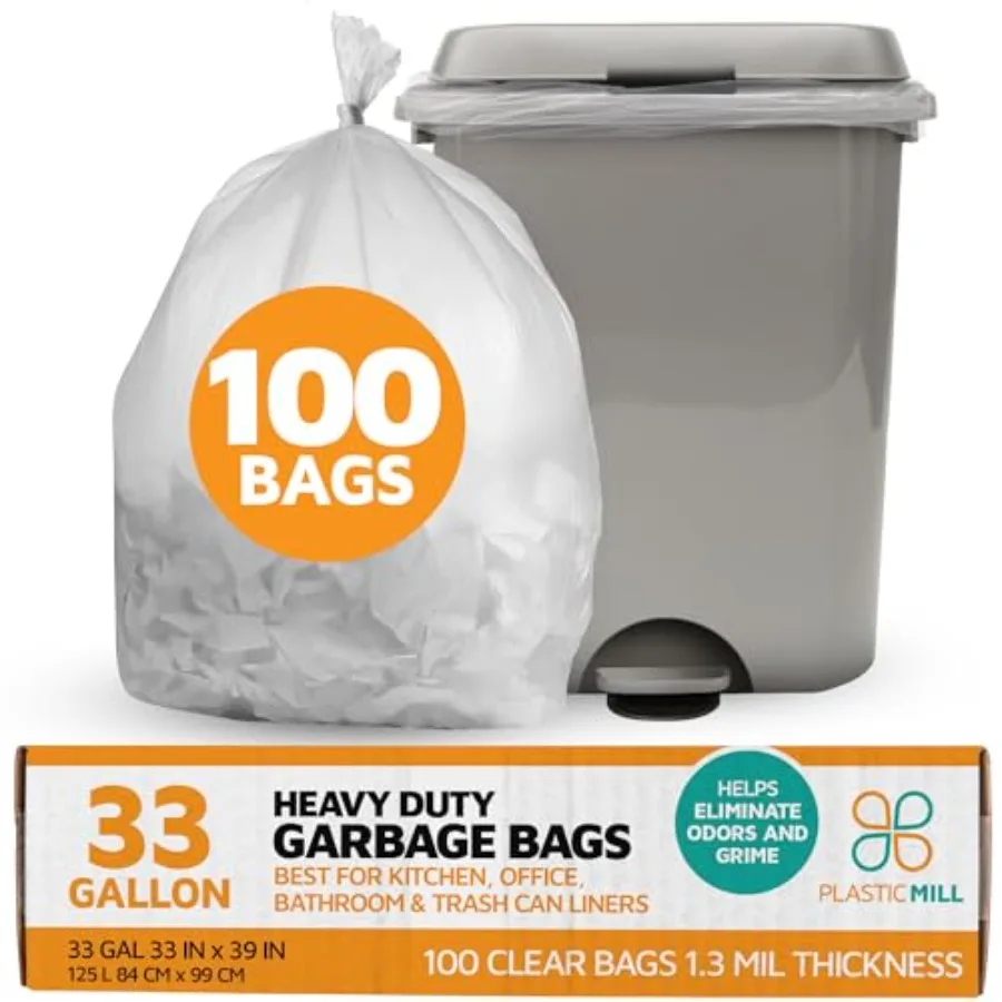 

Heavy Duty Trash Bags - Clear Garbage Bags - Plastic Trash Liners - Tall Waste Bags Trash Can Liners - 33-Gallon Large Kitchen