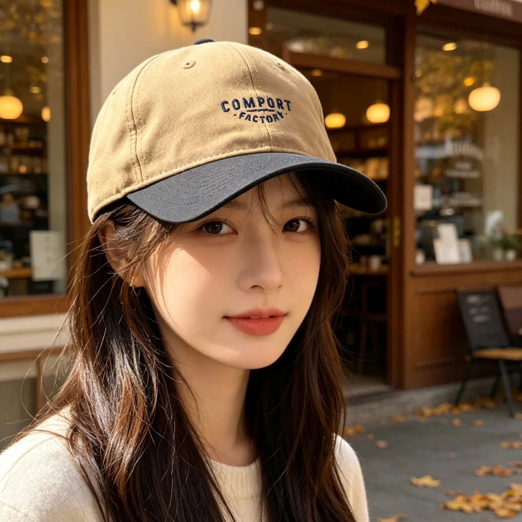 High quality American retro street color contrast embroidery letter baseball cap  big head circumference showing face small cap
