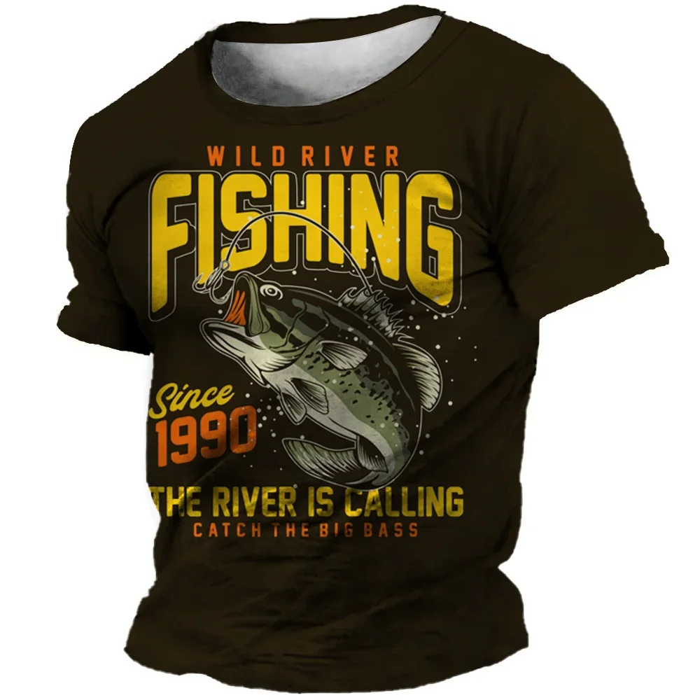 Herren T-Shirt Outdoor Angelkleidung Lustiges 3D-Fischmuster Kurzarm-Oberteil Lässiger O-Ausschnitt Übergroßer Pullover