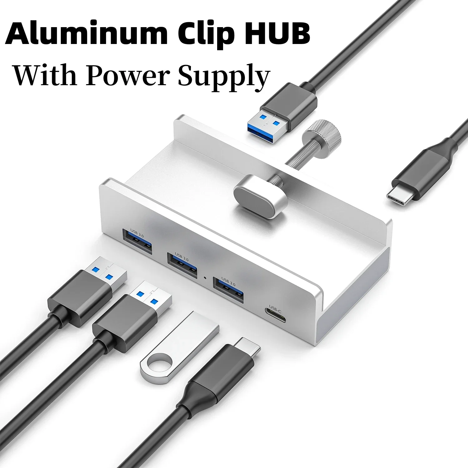 USB Hub 4 Port 5Gbps data transmission Multifunction Aluminum USB 3.0 Docking Station Fixed Clip Adjustable Converter Hub